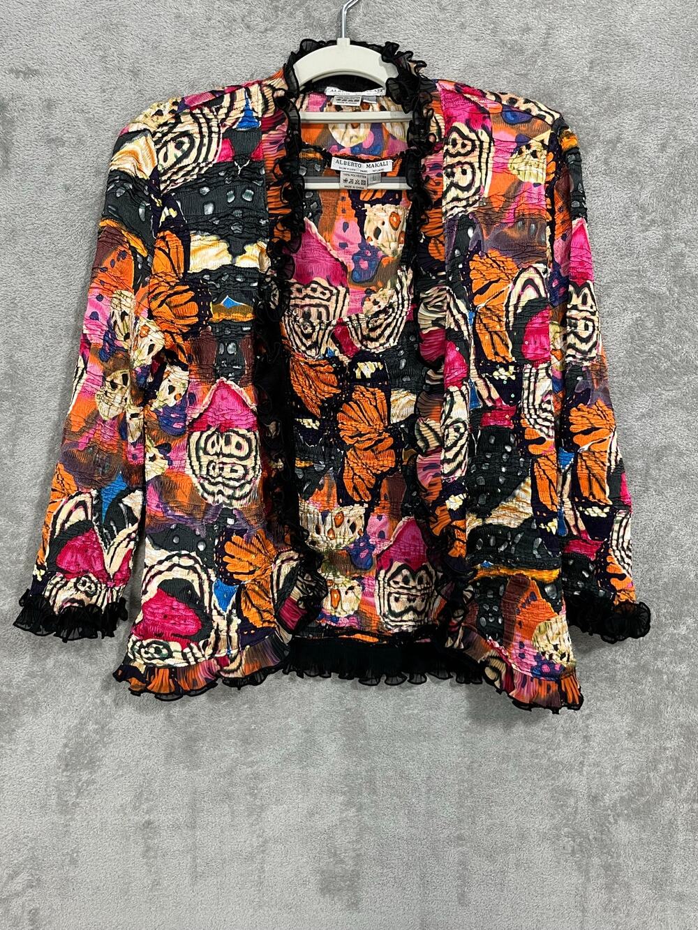 VTG Y2K Alberto Makali 2 Piece Jacket Tank Top Medium Butterfly Crinkle Ruffles